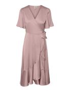 Yasthea 2/4 Midi Wrap Dress S. Noos Knælang Kjole Pink YAS