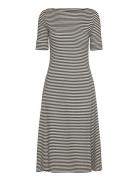 Striped Stretch Cotton Midi Dress Knælang Kjole Black Lauren Ralph Lau...