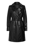 Leather-Effect Trench Coat Trenchcoat Frakke Black Mango