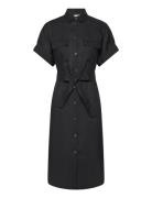 Sahara Linen Shirt Dress Knælang Kjole Black Balmuir