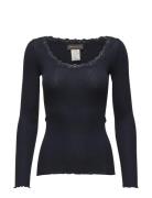 Rwbabette Ls U-Neck Lace T-Shirt Tops T-shirts & Tops Long-sleeved Nav...