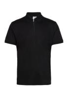 Slhfave Zip Ss Polo Noos Tops Polos Short-sleeved Black Selected Homme