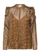 Pheo Print Blouse Tops Blouses Long-sleeved Brown Dante6