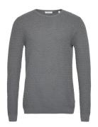 Small Diamond Knit - Gots/Vegan Tops Knitwear Round Necks Grey Knowled...