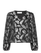 Slfpaula Silver Leaf Ls Top B Tops Blouses Long-sleeved Black Selected...