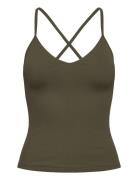 Studio Rib Strap Tank Sport T-shirts & Tops Sleeveless Khaki Green Bjö...