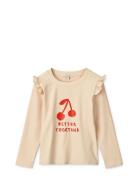 Tenley Placement Swim Tee Tops T-shirts Long-sleeved T-Skjorte Beige L...