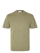 Slhberg Linen Ss Knit Tee Noos Tops T-Kortærmet Skjorte Green Selected...