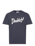 Ace Script & Badge T-Shirt Tops T-Kortærmet Skjorte Navy Double A By W...