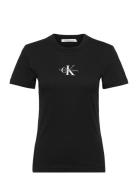 Monologo Slim Tee Tops T-shirts & Tops Short-sleeved Black Calvin Klei...