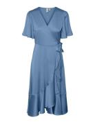 Yasthea 2/4 Midi Wrap Dress S. Noos Knælang Kjole Blue YAS