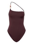 Asymmetrical Swimming Costume With Beads Badedragt Badetøj Brown Mango