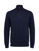 Slhberg Half Zip Cardigan Noos Tops Knitwear Half Zip Jumpers Navy Sel...