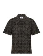 Didcot Ss Shirt Tile Stitch Black/Green Designers Shirts Short-sleeved...