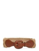 Leather-Trim Corded Macramé Wide Belt Bælte Brown Lauren Ralph Lauren