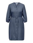 Carjupiter Life 3/4 Button Blk Dress Wvn Knælang Kjole Blue ONLY Carma...