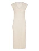 Visolira V-Neck Cap Sleeve Dress Knælang Kjole Cream Vila