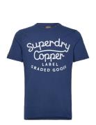 Copper Label Script Tee Tops T-Kortærmet Skjorte Blue Superdry