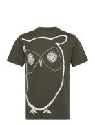 Aop Owl Tee - Gots/Vegan Tops T-Kortærmet Skjorte Khaki Green Knowledg...