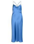 Objsateen S/L Midi Dress A Fair Div Maxikjole Festkjole Blue Object