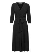 Surplice Jersey Dress Knælang Kjole Black Lauren Ralph Lauren