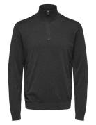 Slhberg Half Zip Cardigan Noos Tops Knitwear Half Zip Jumpers Grey Sel...