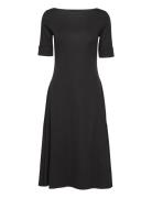 Stretch Cotton Midi Dress Knælang Kjole Black Lauren Ralph Lauren