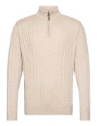 1/2 Zip Cable Knit Tops Knitwear Half Zip Jumpers Cream Lindbergh