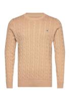 Cotton Cable C-Neck Tops Knitwear Round Necks Beige GANT