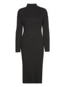 Knitted Turtleneck Dress Knælang Kjole Black Gina Tricot