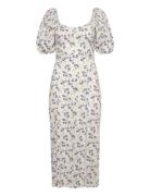 Puff Sleeve Midi Dress Knælang Kjole White Gina Tricot