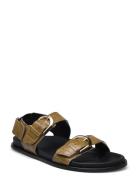 Le Alli Black Leather Sandals Flade Sandaler Green ALOHAS