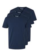 Slhroland Ss O-Neck Tee 3-Pack Noos Tops T-Kortærmet Skjorte Navy Sele...