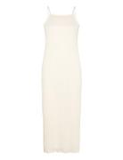 Structure Strap Dress Knælang Kjole Cream Bubbleroom