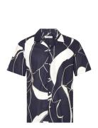 100% Cotton Printed Shirt Tops T-Kortærmet Skjorte Navy Mango