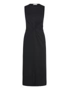 Midi-Dress With Draped Detail Knælang Kjole Black Mango