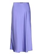 Satin Charmeuse Midi Skirt Knælang Nederdel Blue Lauren Ralph Lauren