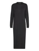 Round-Neck Knitted Dress Knælang Kjole Black Mango