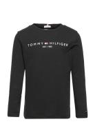 U Essential Tee L/S Tops T-shirts Long-sleeved T-Skjorte Black Tommy H...