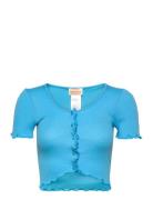 Cardigan Tops Crop Tops Short-sleeved Crop Tops Blue Barbara Kristoffe...