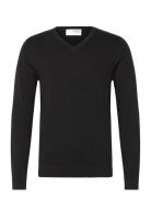 Slhberg Ls Knit V-Neck Noos Tops Knitwear V-necks Black Selected Homme