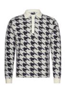 Houndstooth Rugby Shirt Tops Knitwear Long Sleeve Knitted Polos Grey P...