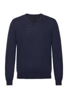 100% Merino Wool V-Neck Sweater Tops Knitwear V-necks Navy Mango