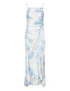 Printed Satin Designers Maxi Dress Blue Ganni