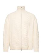 D2. Aran Cable Fullzip Tops Knitwear Full Zip Jumpers Cream GANT