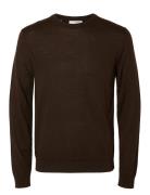 Slhtray Ls Knit Merino Crew Neck Noos Tops Knitwear Long Sleeve Knitte...