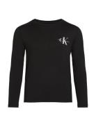 Chest Monologo Ls T-Shirt Tops T-shirts Long-sleeved T-Skjorte Black C...