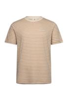 Akrod S/S Cot/Linen Stripe Tee Tops T-Kortærmet Skjorte Beige Anerkjen...