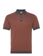 Knitted Polo S/S Contrast Tops Polos Short-sleeved Brown Lindbergh