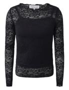 Lace Top Tops T-shirts Long-sleeved T-Skjorte Black Hound